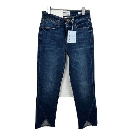 Frame Jeans 24 Womens Blue Denim L'High Straight Cotton Blend Split Hem Kingsway - Picture 1 of 7